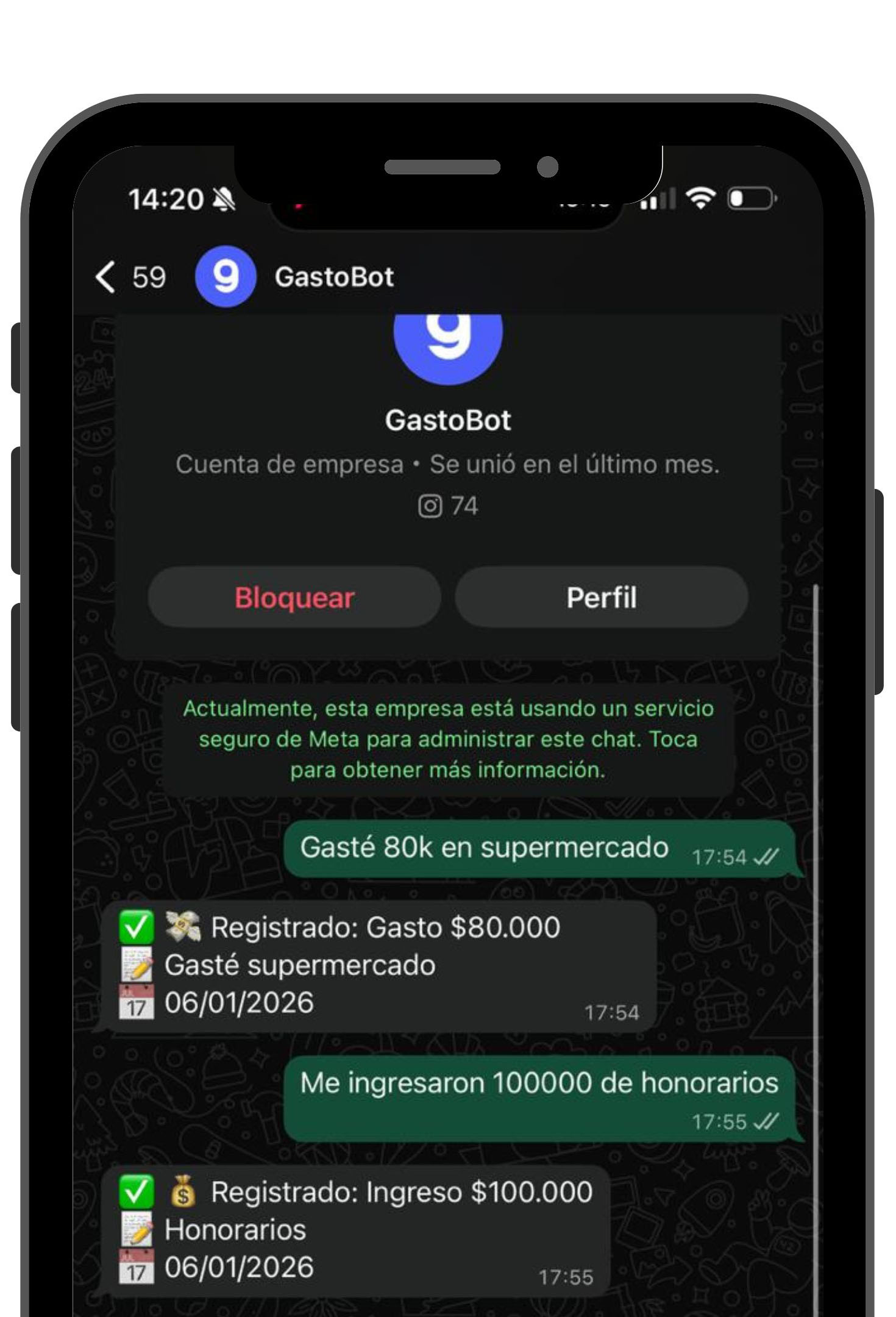 Gastobot en WhatsApp